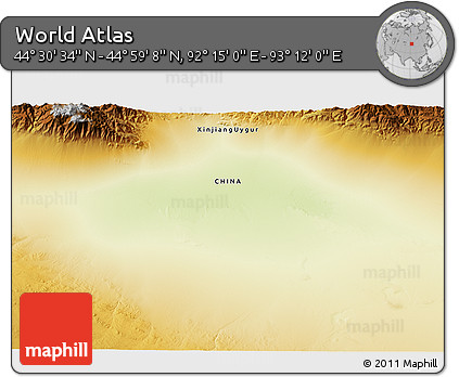 Physical 3D Map of the Area around 44° 44' 51" N, 92° 43' 29" E