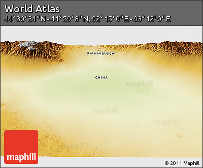 Physical 3D Map of the Area around 44° 44' 51" N, 92° 43' 29" E