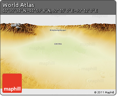 Physical 3D Map of the Area around 44° 44' 51" N, 92° 43' 29" E