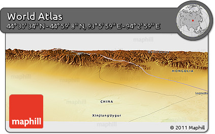 Physical Panoramic Map of the Area around 44° 44' 51" N, 93° 34' 29" E