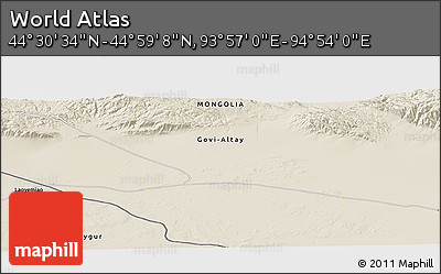 Shaded Relief Panoramic Map of the Area around 44° 44' 51" N, 94° 25' 30" E