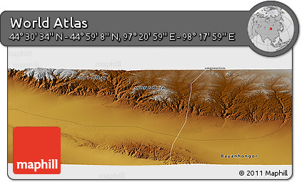 Physical Panoramic Map of the Area around 44° 44' 51" N, 97° 49' 29" E