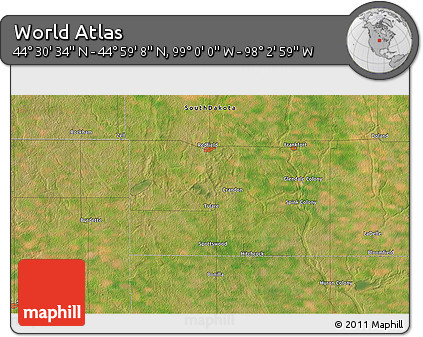 Satellite 3D Map of the Area around 44° 44' 51" N, 98° 31' 30" W