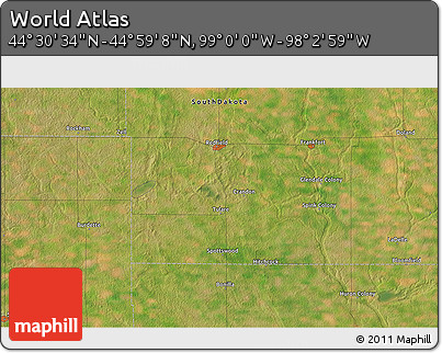 Satellite 3D Map of the Area around 44° 44' 51" N, 98° 31' 30" W