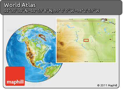 Physical Location Map of the Area around 44° 44' 51" N, 98° 31' 30" W