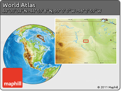 Physical Location Map of the Area around 44° 44' 51" N, 98° 31' 30" W