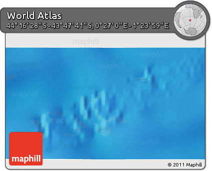 Physical 3D Map of the Area around 44° 2' 4" S, 0° 55' 29" E