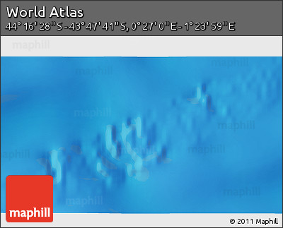 Physical 3D Map of the Area around 44° 2' 4" S, 0° 55' 29" E