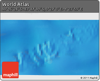 Physical 3D Map of the Area around 44° 2' 4" S, 0° 55' 29" E