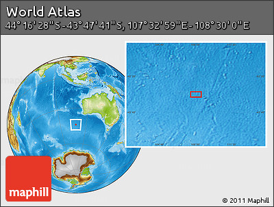 Physical Location Map of the Area around 44° 2' 4" S, 108° 1' 30" E