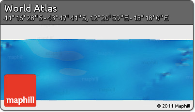 Physical Panoramic Map of the Area around 44° 2' 4" S, 12° 49' 29" E