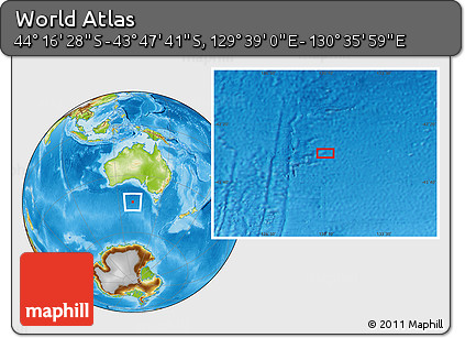 Physical Location Map of the Area around 44° 2' 4" S, 130° 7' 30" E