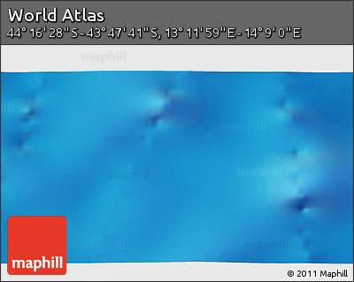 Physical 3D Map of the Area around 44° 2' 4" S, 13° 40' 30" E