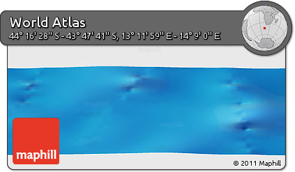 Physical Panoramic Map of the Area around 44° 2' 4" S, 13° 40' 30" E
