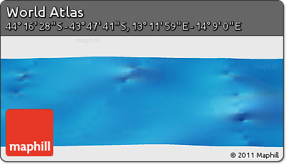Physical Panoramic Map of the Area around 44° 2' 4" S, 13° 40' 30" E