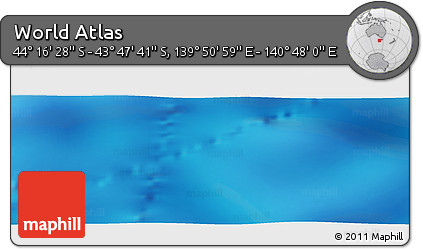 Physical Panoramic Map of the Area around 44° 2' 4" S, 140° 19' 29" E