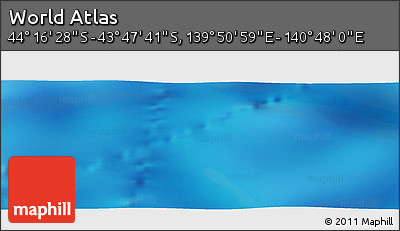 Physical Panoramic Map of the Area around 44° 2' 4" S, 140° 19' 29" E