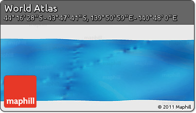 Physical Panoramic Map of the Area around 44° 2' 4" S, 140° 19' 29" E