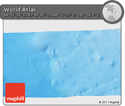 Physical 3D Map of the Area around 44° 2' 4" S, 145° 25' 30" E