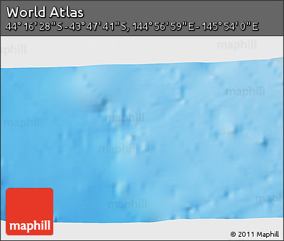 Physical 3D Map of the Area around 44° 2' 4" S, 145° 25' 30" E