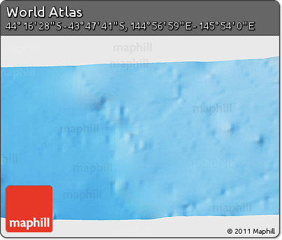 Physical 3D Map of the Area around 44° 2' 4" S, 145° 25' 30" E