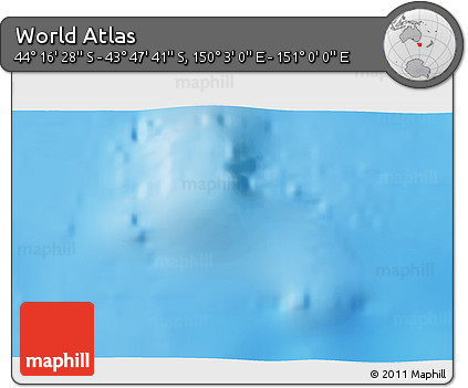 Physical 3D Map of the Area around 44° 2' 4" S, 150° 31' 30" E