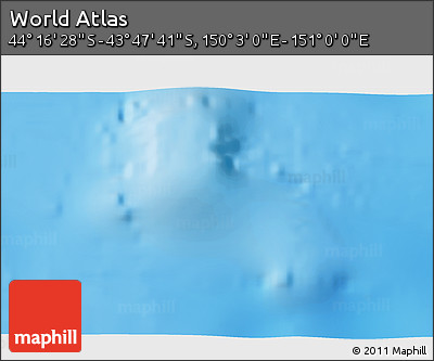 Physical 3D Map of the Area around 44° 2' 4" S, 150° 31' 30" E