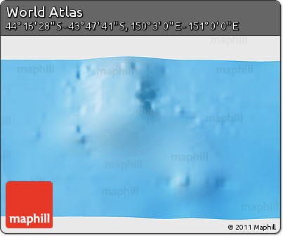 Physical 3D Map of the Area around 44° 2' 4" S, 150° 31' 30" E