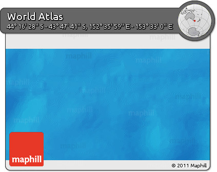 Physical 3D Map of the Area around 44° 2' 4" S, 153° 4' 29" E