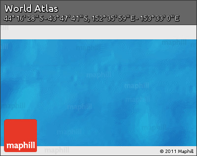 Physical 3D Map of the Area around 44° 2' 4" S, 153° 4' 29" E