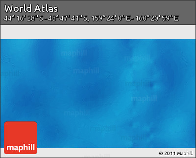 Physical 3D Map of the Area around 44° 2' 4" S, 159° 52' 30" E