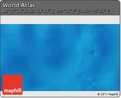 Physical 3D Map of the Area around 44° 2' 4" S, 159° 52' 30" E