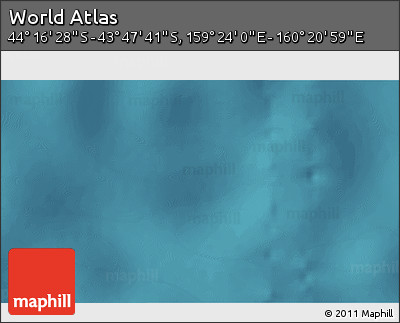 Satellite 3D Map of the Area around 44° 2' 4" S, 159° 52' 30" E