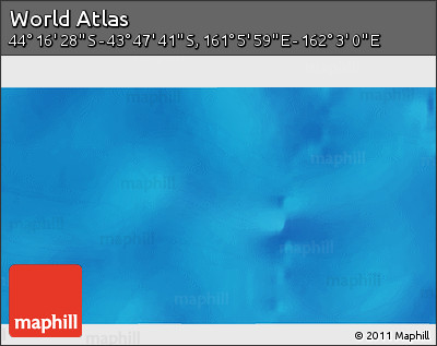 Physical 3D Map of the Area around 44° 2' 4" S, 161° 34' 29" E