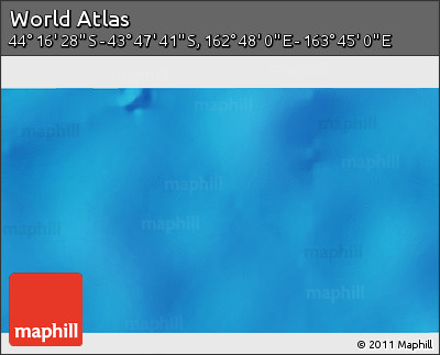 Physical 3D Map of the Area around 44° 2' 4" S, 163° 16' 30" E