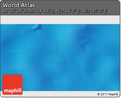 Physical 3D Map of the Area around 44° 2' 4" S, 163° 16' 30" E