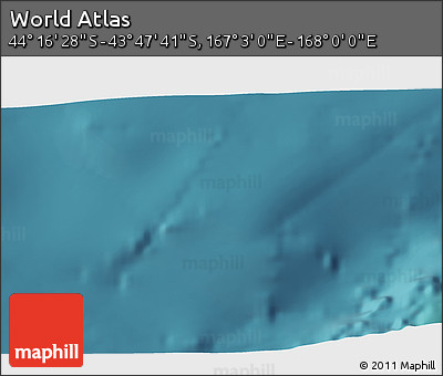 Satellite 3D Map of the Area around 44° 2' 4" S, 167° 31' 30" E