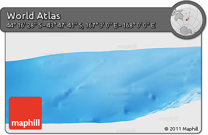 Physical Panoramic Map of the Area around 44° 2' 4" S, 167° 31' 30" E