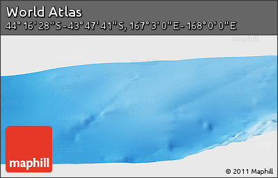 Physical Panoramic Map of the Area around 44° 2' 4" S, 167° 31' 30" E