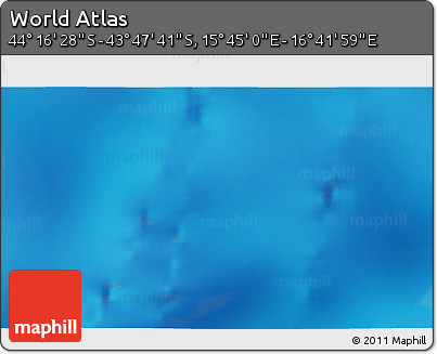 Physical 3D Map of the Area around 44° 2' 4" S, 16° 13' 30" E