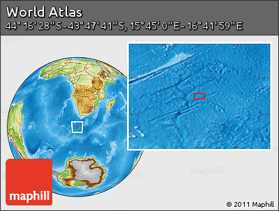 Physical Location Map of the Area around 44° 2' 4" S, 16° 13' 30" E