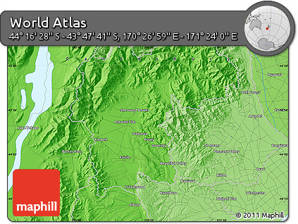 Political Map of the Area around 44° 2' 4" S, 170° 55' 30" E