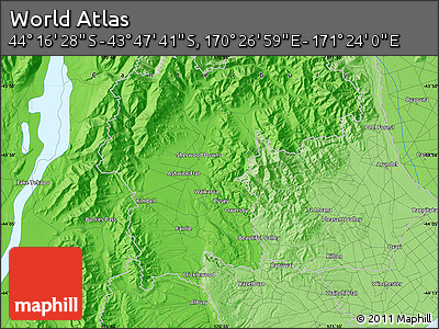 Political Map of the Area around 44° 2' 4" S, 170° 55' 30" E