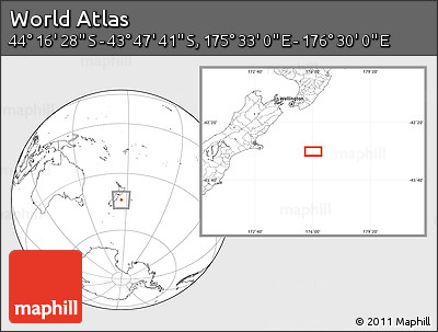 Blank Location Map of the Area around 44° 2' 4" S, 176° 1' 30" E