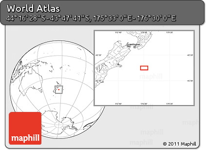 Blank Location Map of the Area around 44° 2' 4" S, 176° 1' 30" E