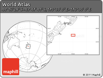 Blank Location Map of the Area around 44° 2' 4" S, 176° 1' 30" E