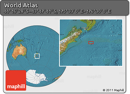 Satellite Location Map of the Area around 44° 2' 4" S, 176° 1' 30" E