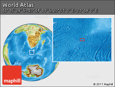 Physical Location Map of the Area around 44° 2' 4" S, 21° 19' 30" E