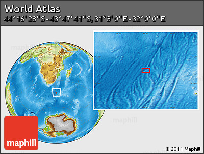 Physical Location Map of the Area around 44° 2' 4" S, 31° 31' 29" E