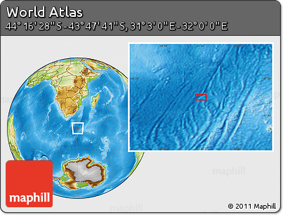 Physical Location Map of the Area around 44° 2' 4" S, 31° 31' 29" E